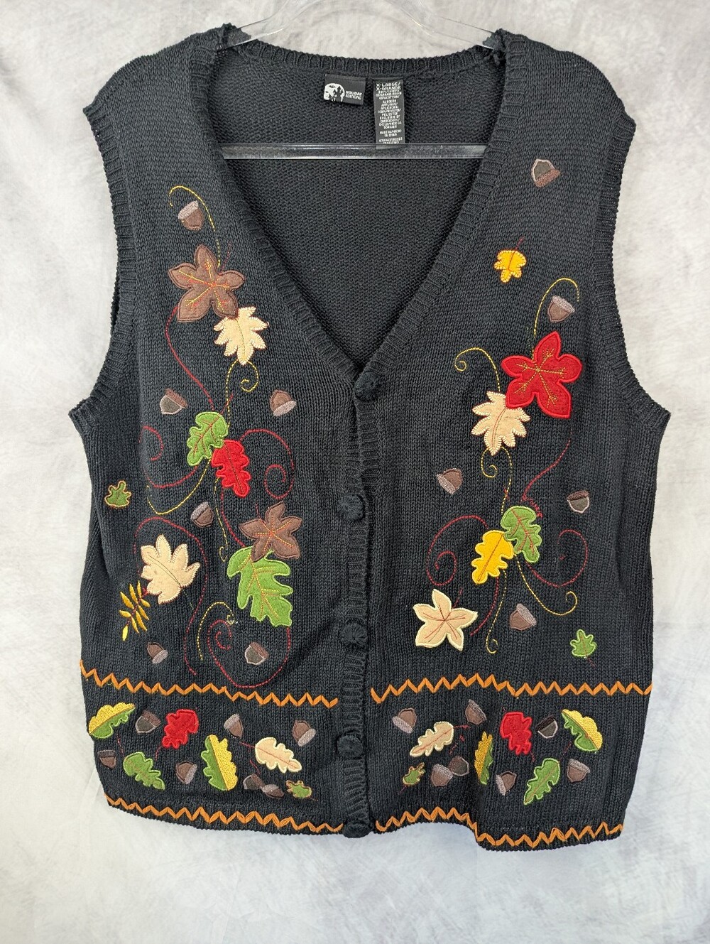 Vintage Holiday Editions Fall Autumn Embroidered Sweater Vest XL Grandmacore